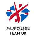 Logo of AUFGUSS TEAM UK with red and blue design on a white background