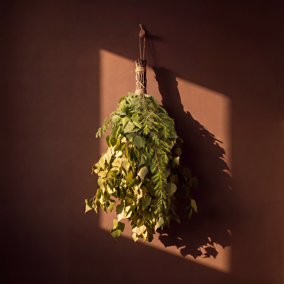 Sauna Whisk Birch & Juniper - lifestyle in sunlight