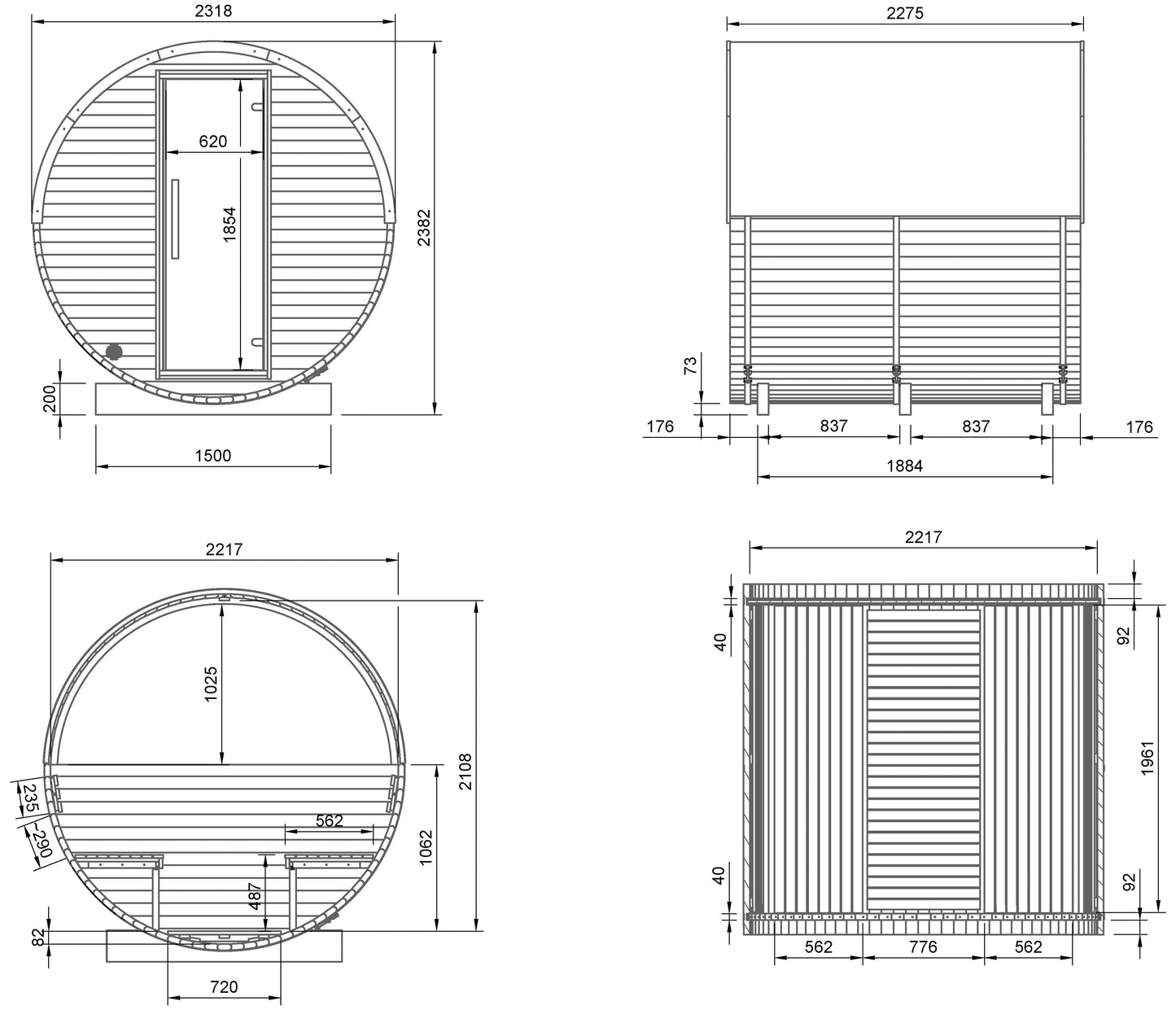 Medium Wood Barrel Sauna (4-6 Person)