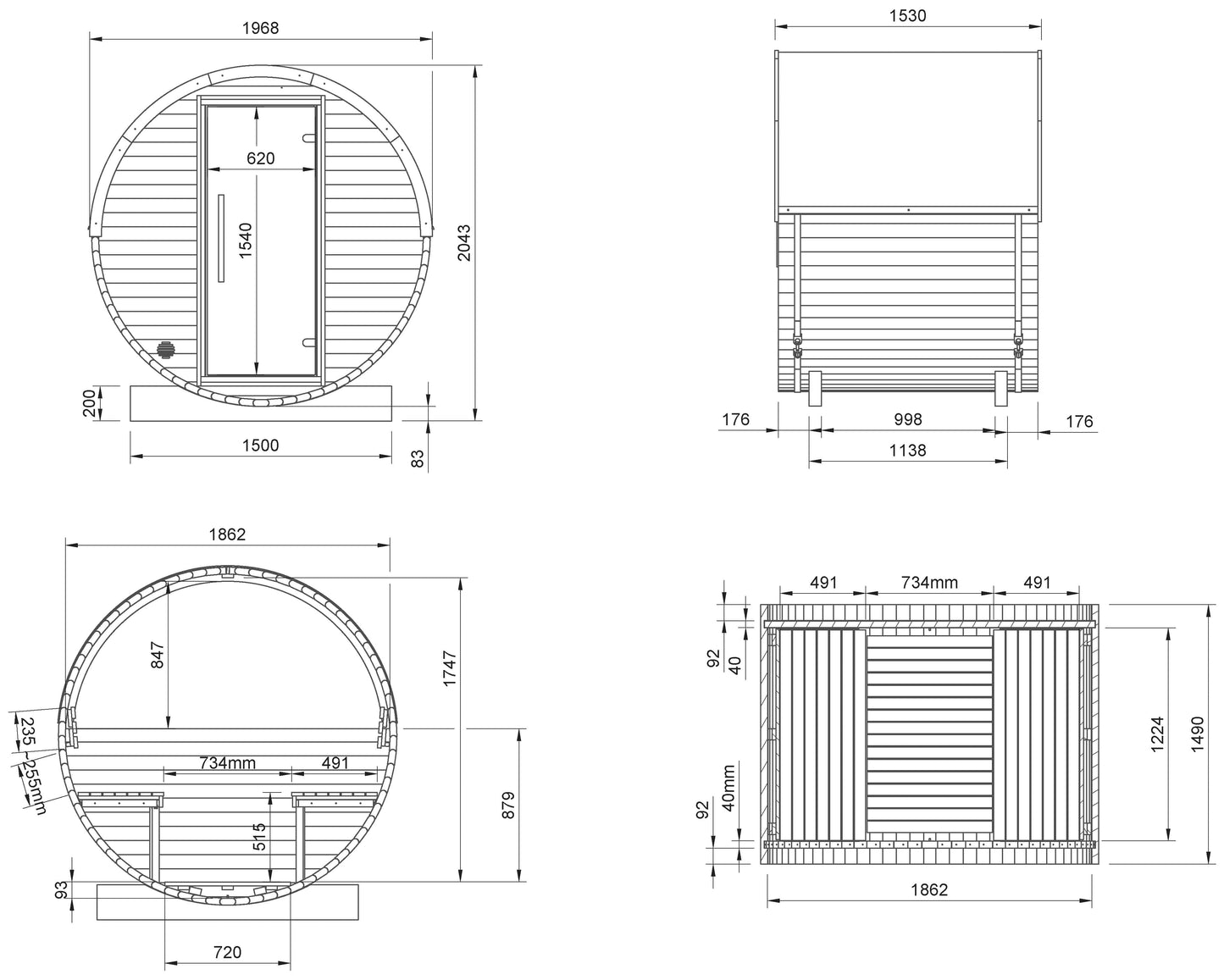 Micro Wood Barrel Sauna with Window (2 Person) in Black