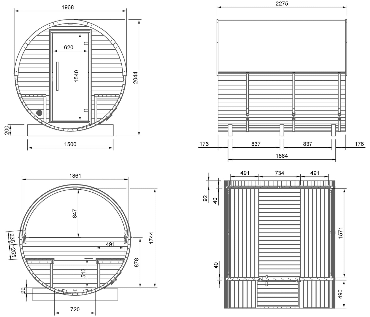 Small Wood Barrel Sauna with Relaxation Terrace (2-4 Person)