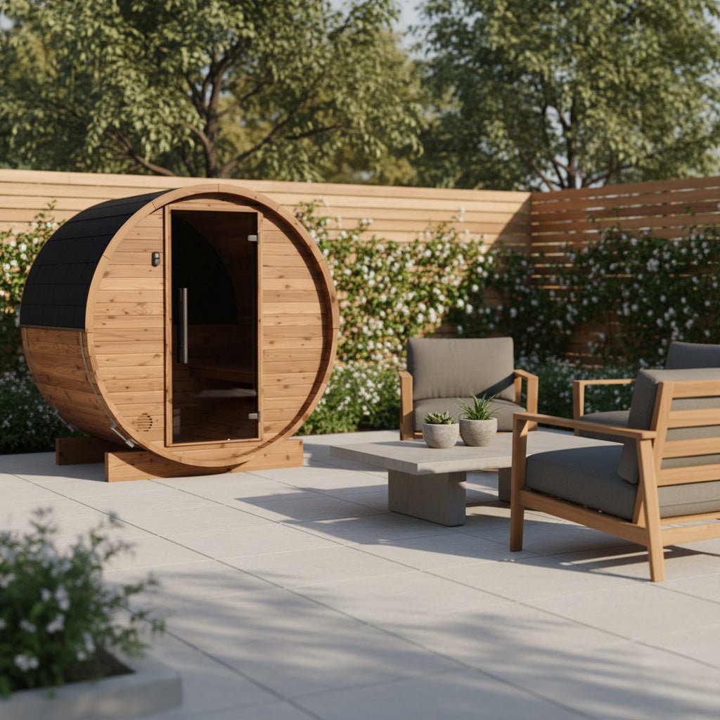 Thermo Wood Barrel Sauna - Micro (2 Person) Barrel Sauna | Finnmark Sauna