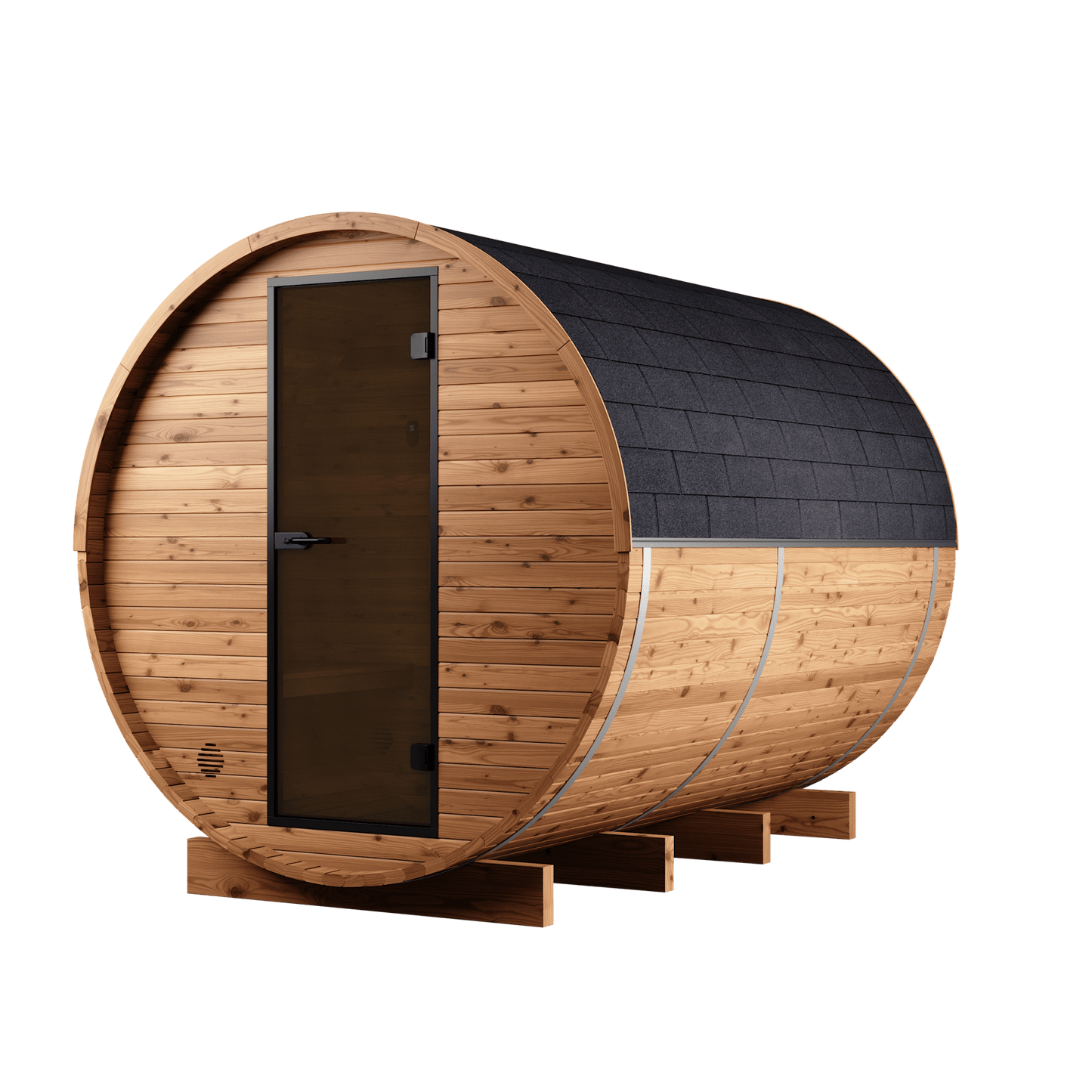 Thermo Wood Barrel Sauna - Regular with Changing Room (4 - 6 Person) Barrel Sauna | Finnmark Sauna