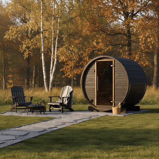 Thermo Wood Barrel Sauna with Window - Micro Black (2 Person) Barrel Sauna | Finnmark Sauna