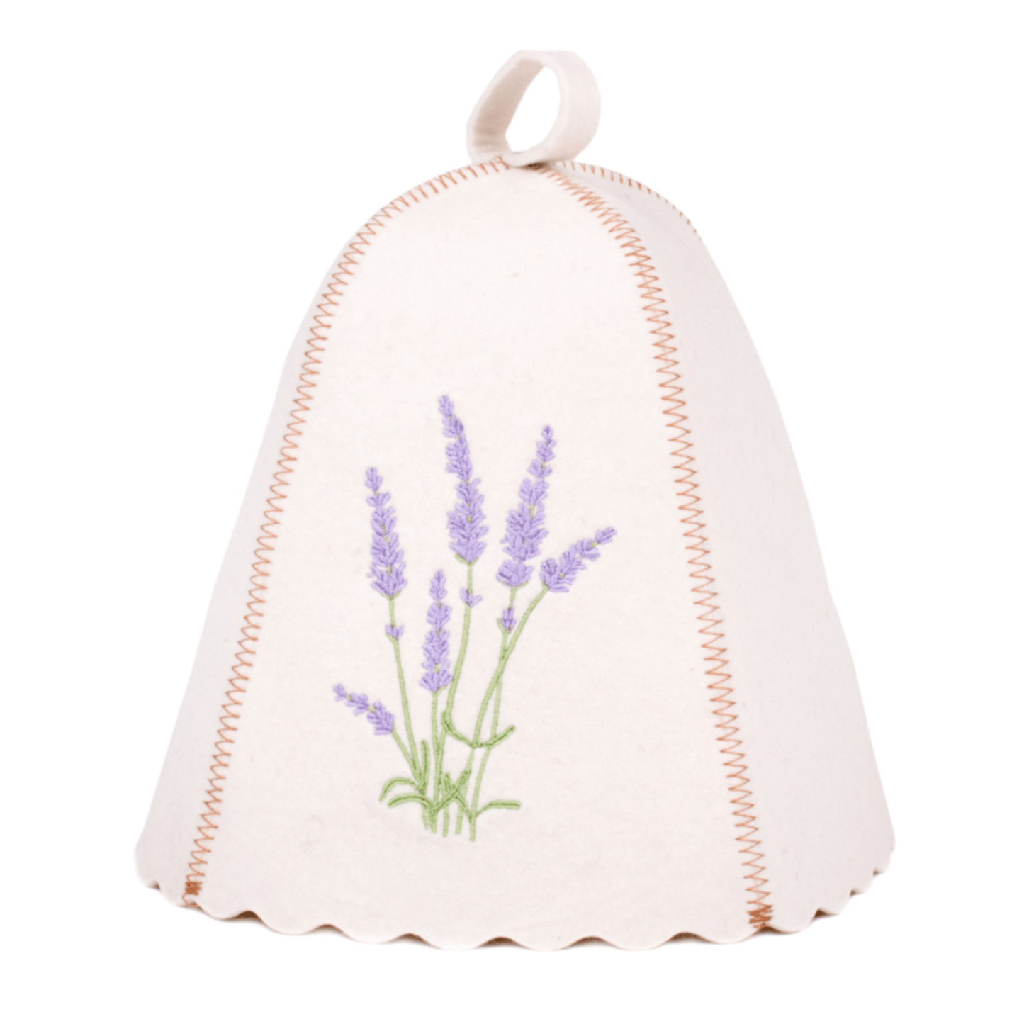White Felt Sauna Hat with Lavender Embroidery Sauna Hat | Finnmark Sauna