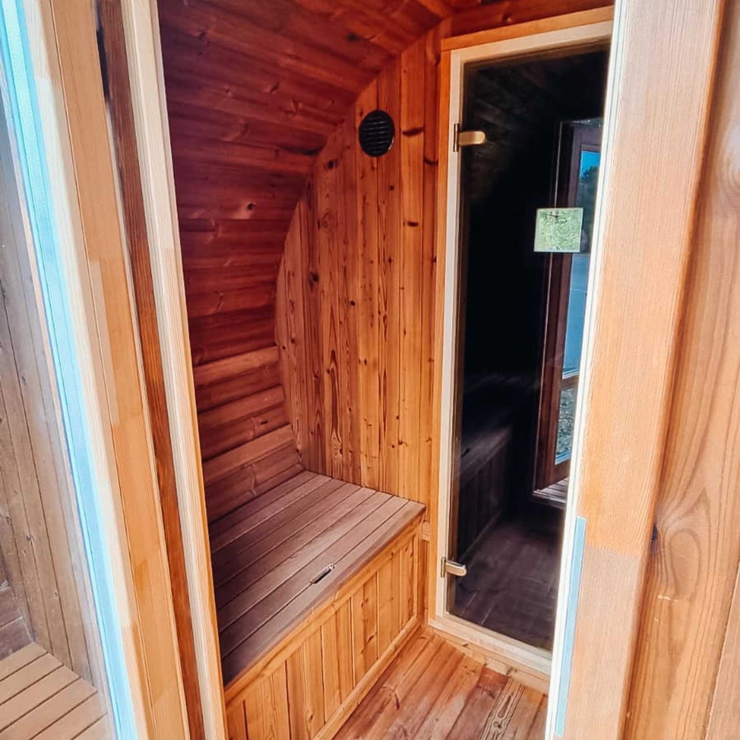 Thermo Wood Barrel Sauna - Regular with Changing Room (L: 300 & ø: 225 cm) Barrel Sauna | Finnmark Sauna