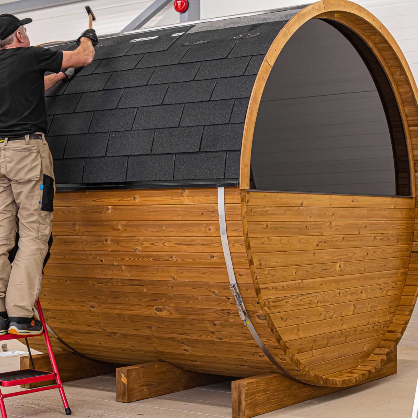 Wood Barrel Sauna with Window & Relaxation Terrace (2-4 Person)