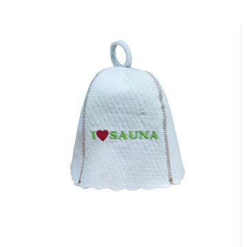 White Felt Sauna Hat - I Love Sauna Embroidery