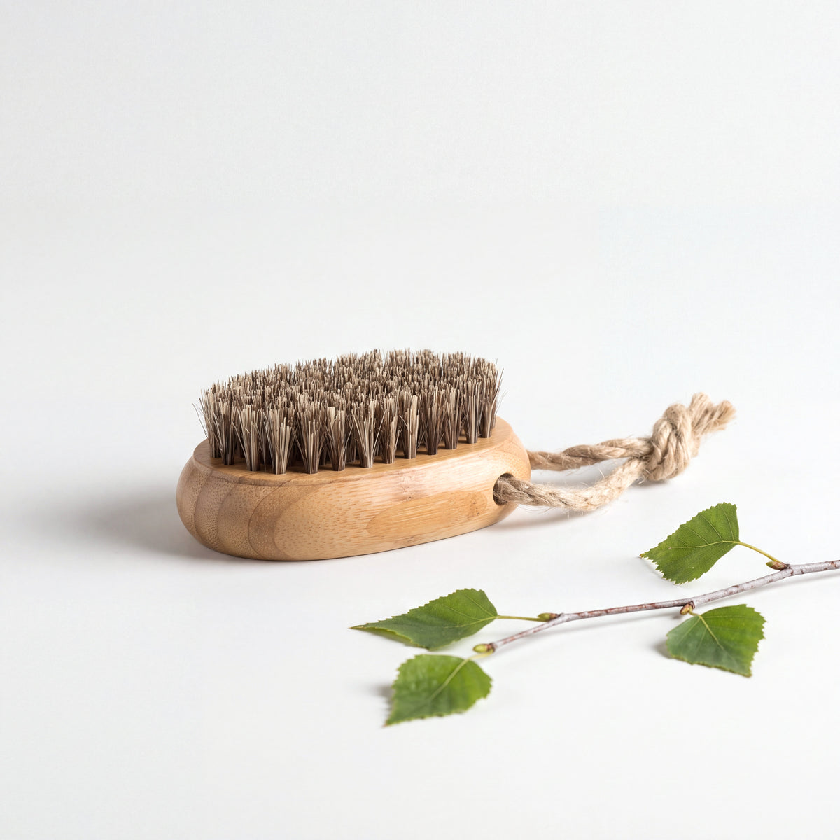 Rento Oval Wooden Nail Brush Bamboo & Natural Hair with birch twig