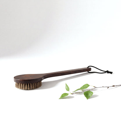 Rento Exfoliating Sauna Bath Brush Dark Bamboo & Natural Hair with birch twig