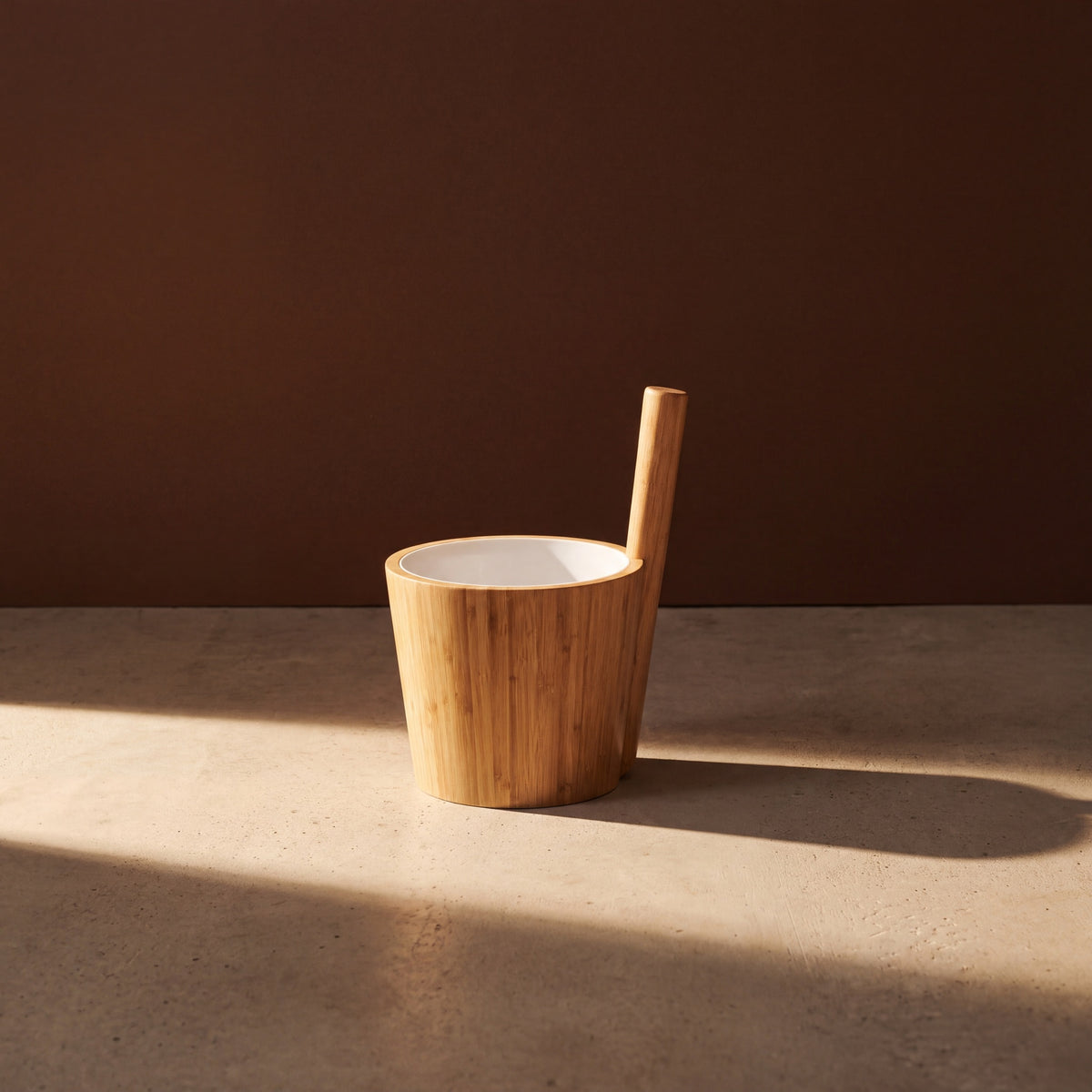Rento Bamboo Duo Sauna Bucket 5 Litre - white insert in sunlight