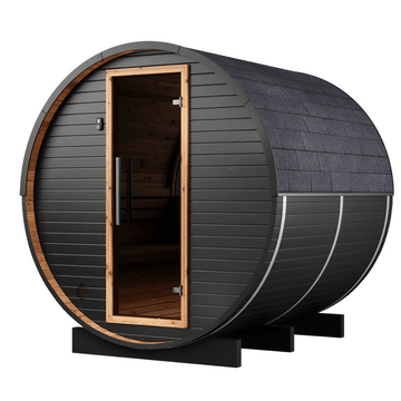 Thermo Wood Barrel Sauna - Regular Black (4-6 Person)