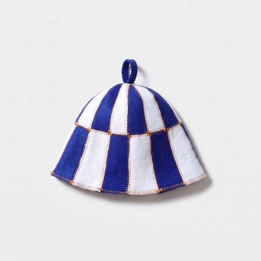 Sauna Hat Blue/White (Polyester Felt) - flat lay