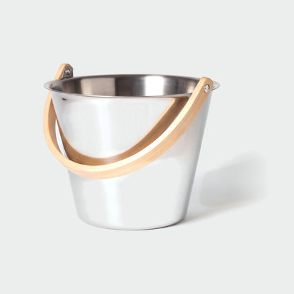 Rento x Harri Koskinen Glossy Steel Sauna Pail - handle down