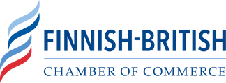 Logo of the Finnish-British Chamber of Commerce with blue, red, and white colors.