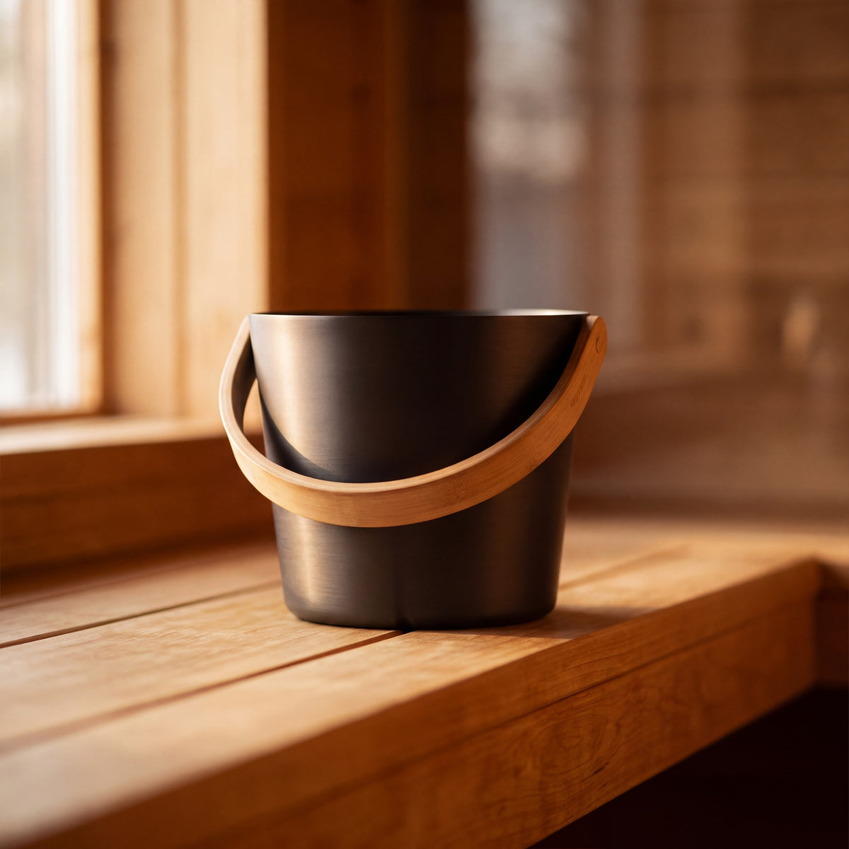 Rento 5 Litre Anodised Aluminium Sauna Bucket in Brown/Black - in the sauna