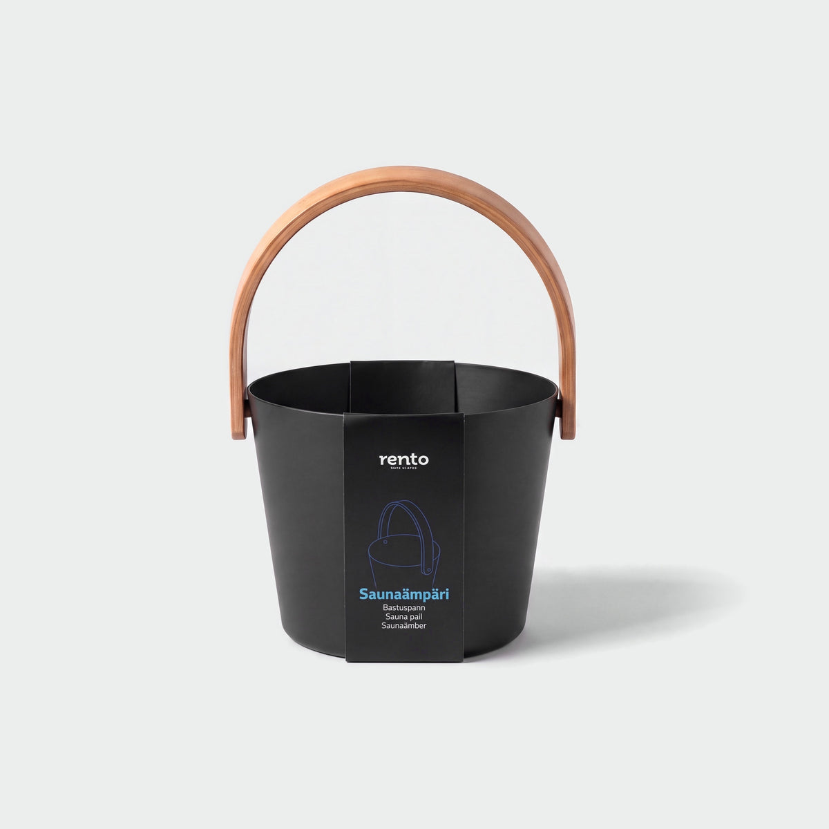 Rento 5l Anodised Aluminium Sauna Bucket in Black - hero with Rento card band