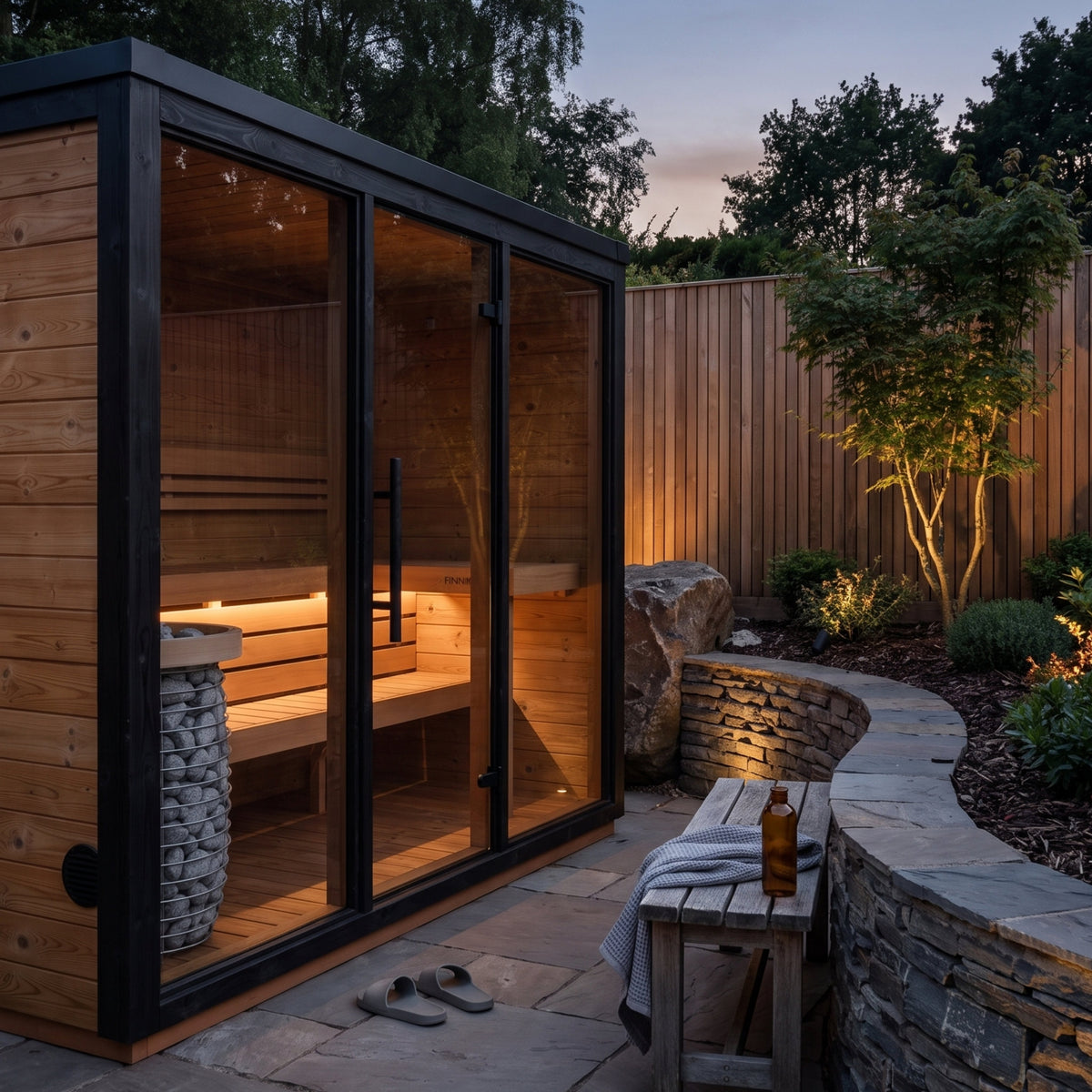 Fjelda Large outdoor sauna with EPDM and PVC roof covering