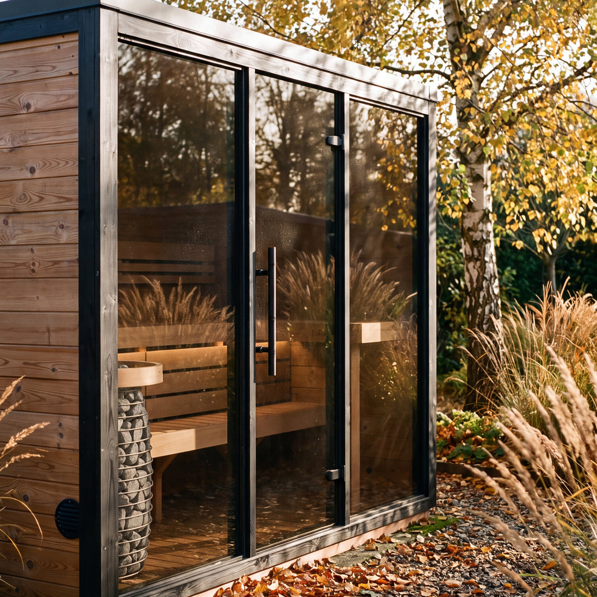 Fjelda Large outdoor sauna with thermo alder and aspen benching