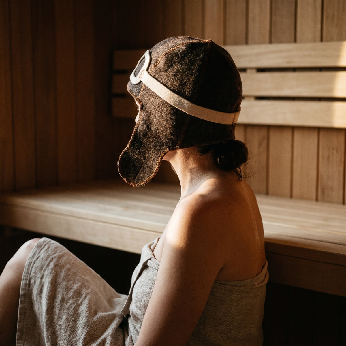 Novelty Pilot Sauna Hat 100% Wool - worn