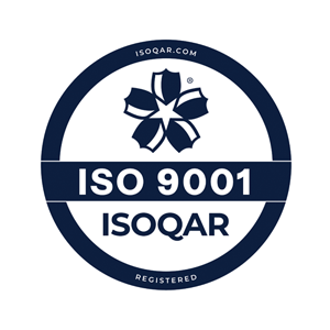 ISO 9001 certification logo with ISOQAR on a white background