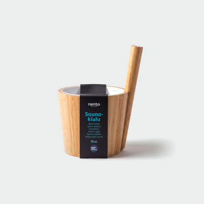 Rento Bamboo Duo Sauna Bucket 5 Litre - white insert with Rento card band