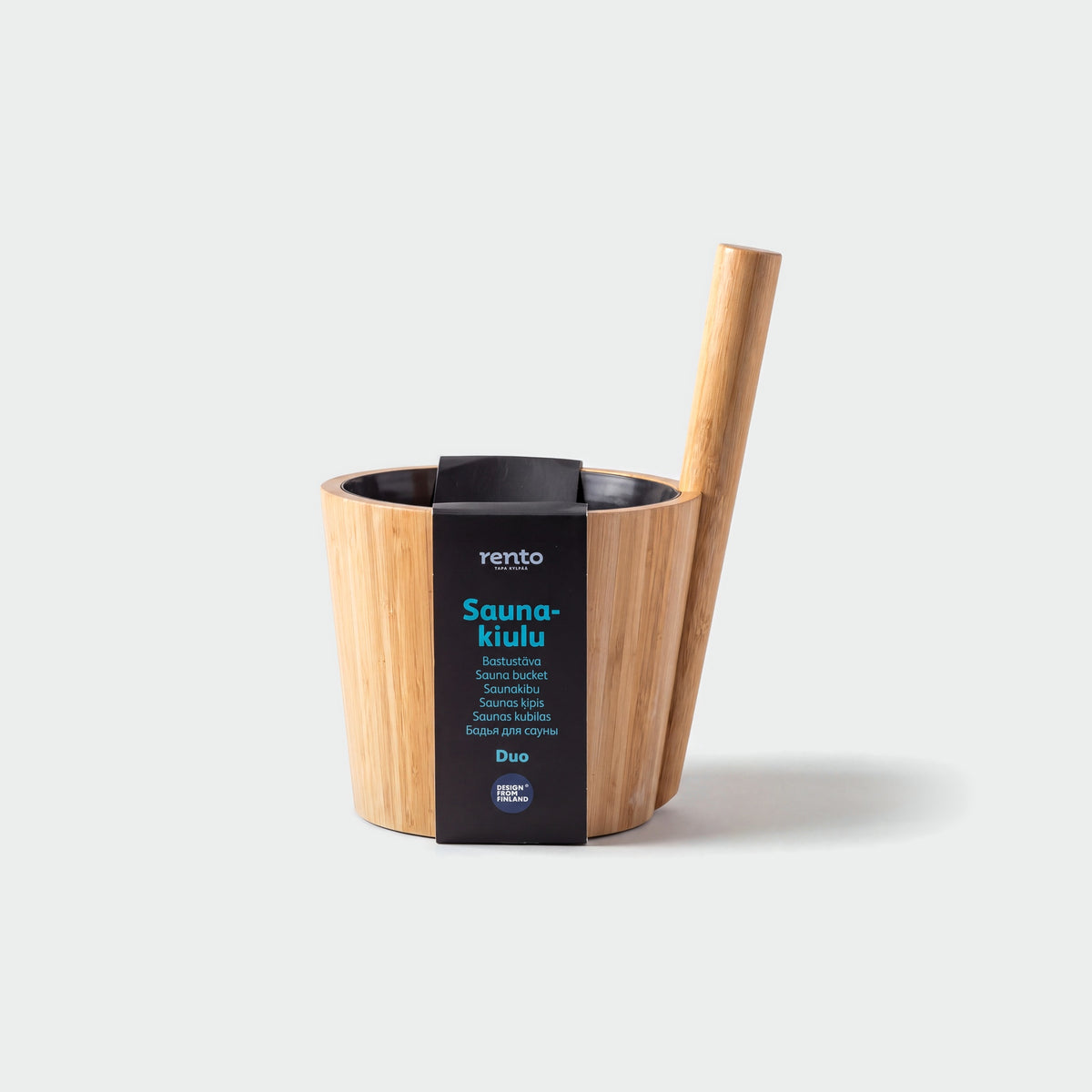Rento Bamboo Duo Sauna Bucket 5 Litre - hero with Rento card band