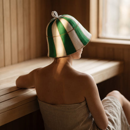 Sauna Hat Green/White (Polyester Felt) - worn