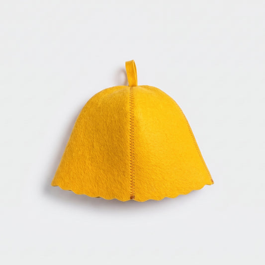 Traditional Yellow Sauna Hat (100% Wool) - flat lay