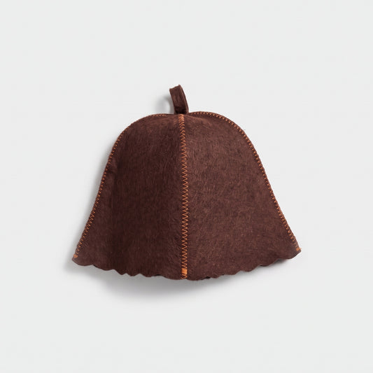 Traditional Brown Sauna Hat (100% Wool) - flat lay