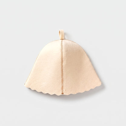 Traditional White Cream Sauna Hat (Wool Polyester) - flat lay