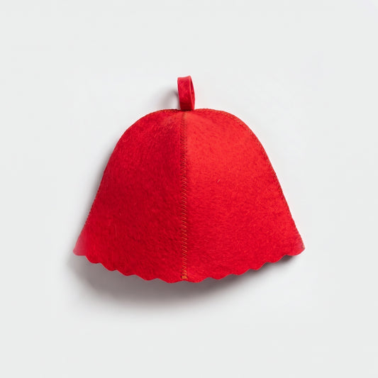 Traditional Red Sauna Hat (100% Wool) - flat lay