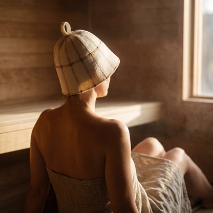 Sauna Hat Brown/White (Wool Felt) - worn
