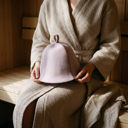 Traditional Lightweight Light Lavender Felt Sauna Hat - held in hands