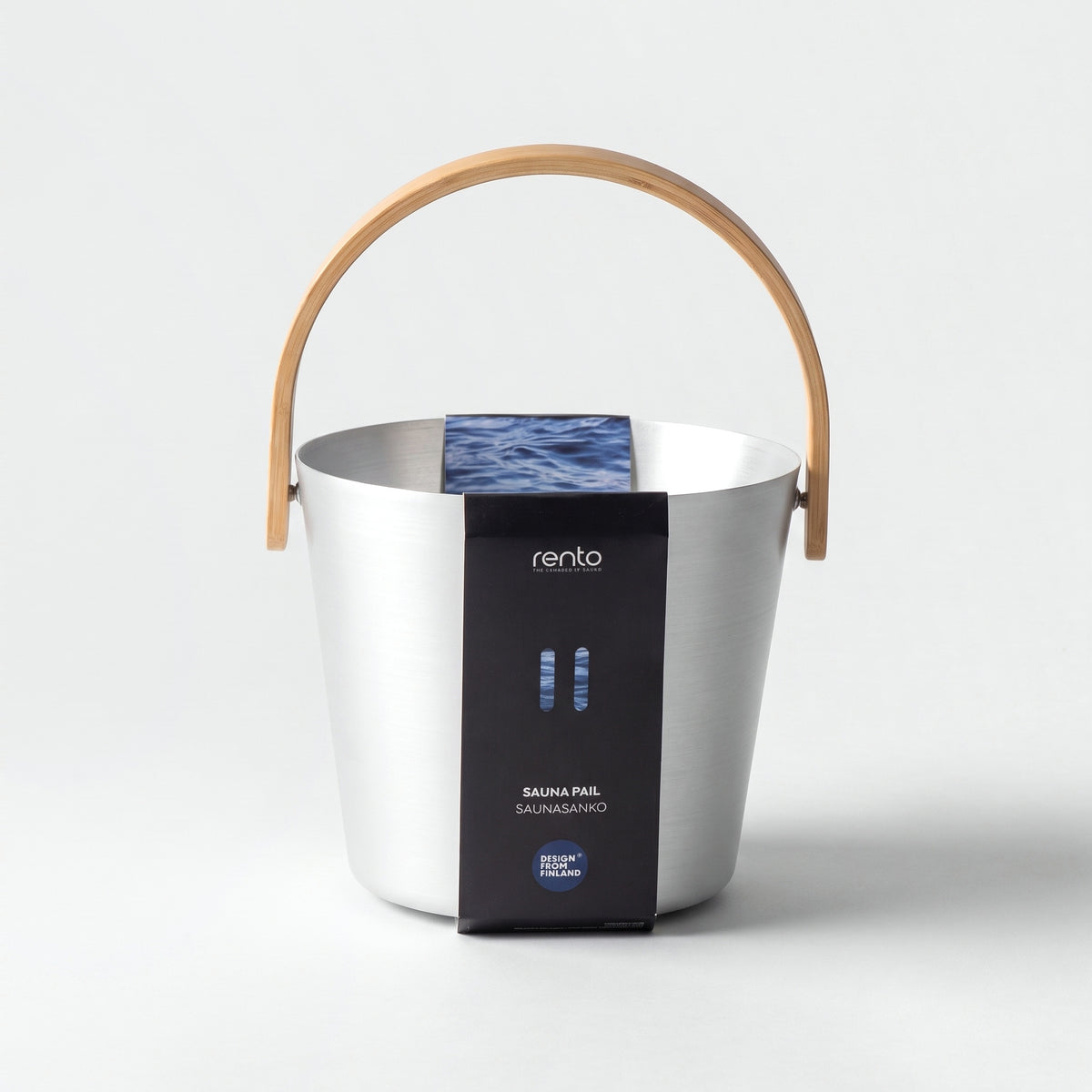 Rento 5 Litre Anodised Aluminium Sauna Bucket in Natural - hero with card band