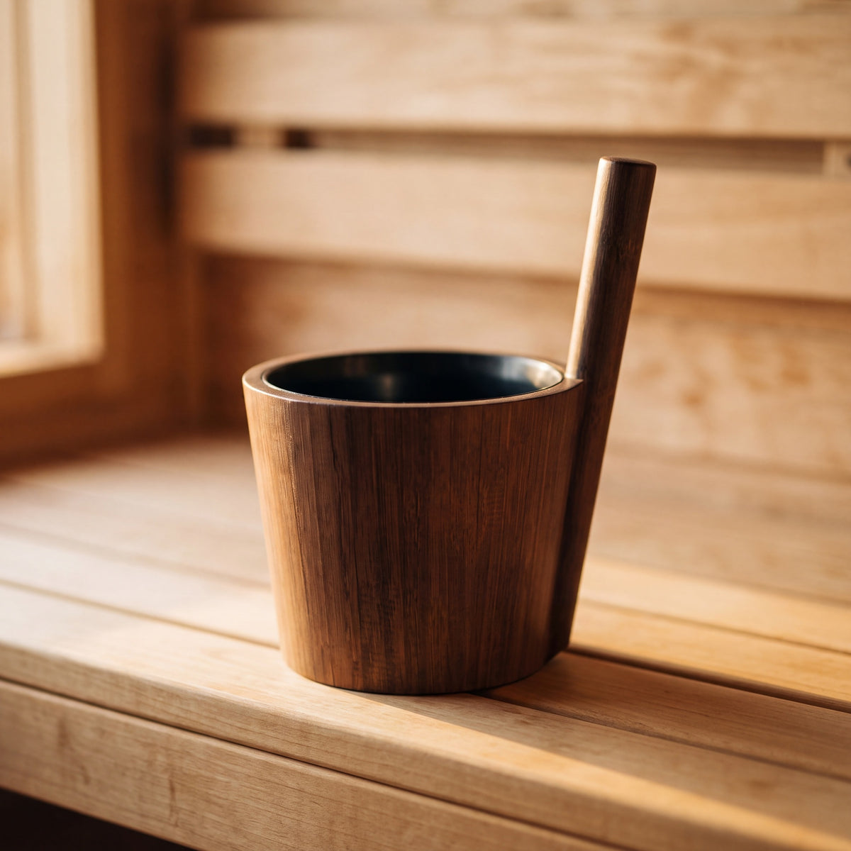Rento Dark Bamboo Duo Sauna Bucket 5 Litre - in the sauna