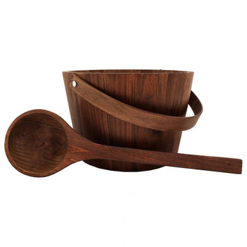 Emendo Wooden Sauna Pail and Ladle - Brown | Finnmark Sauna