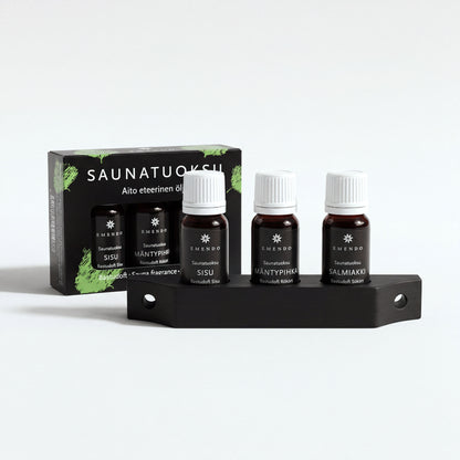 Emendo Black Sauna Scent Wall Rack Set (3 x 10ml) - hero front