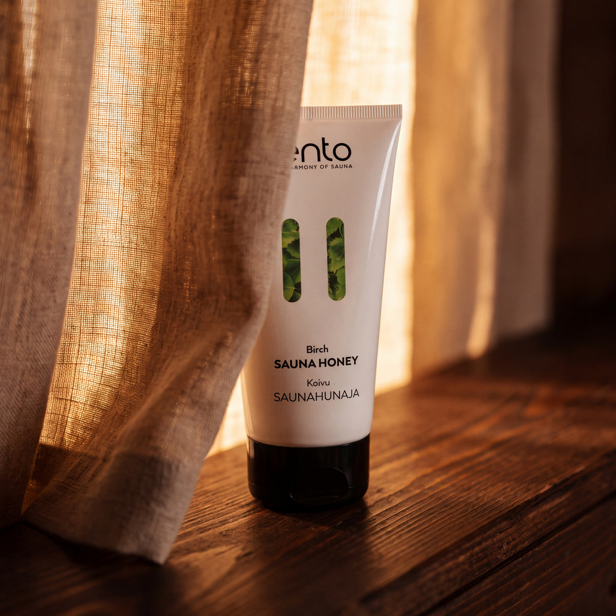 Rento Birch Scented Exfoliating Sauna Honey - lifestyle by linen curtain