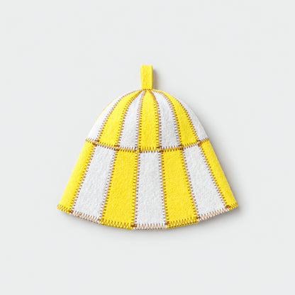 Sauna Hat Yellow/White (Polyester Felt) - flat lay