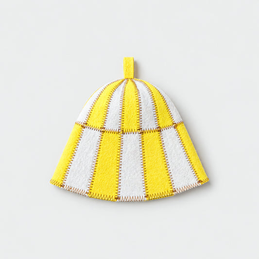 Sauna Hat Yellow/White (Polyester Felt) - flat lay