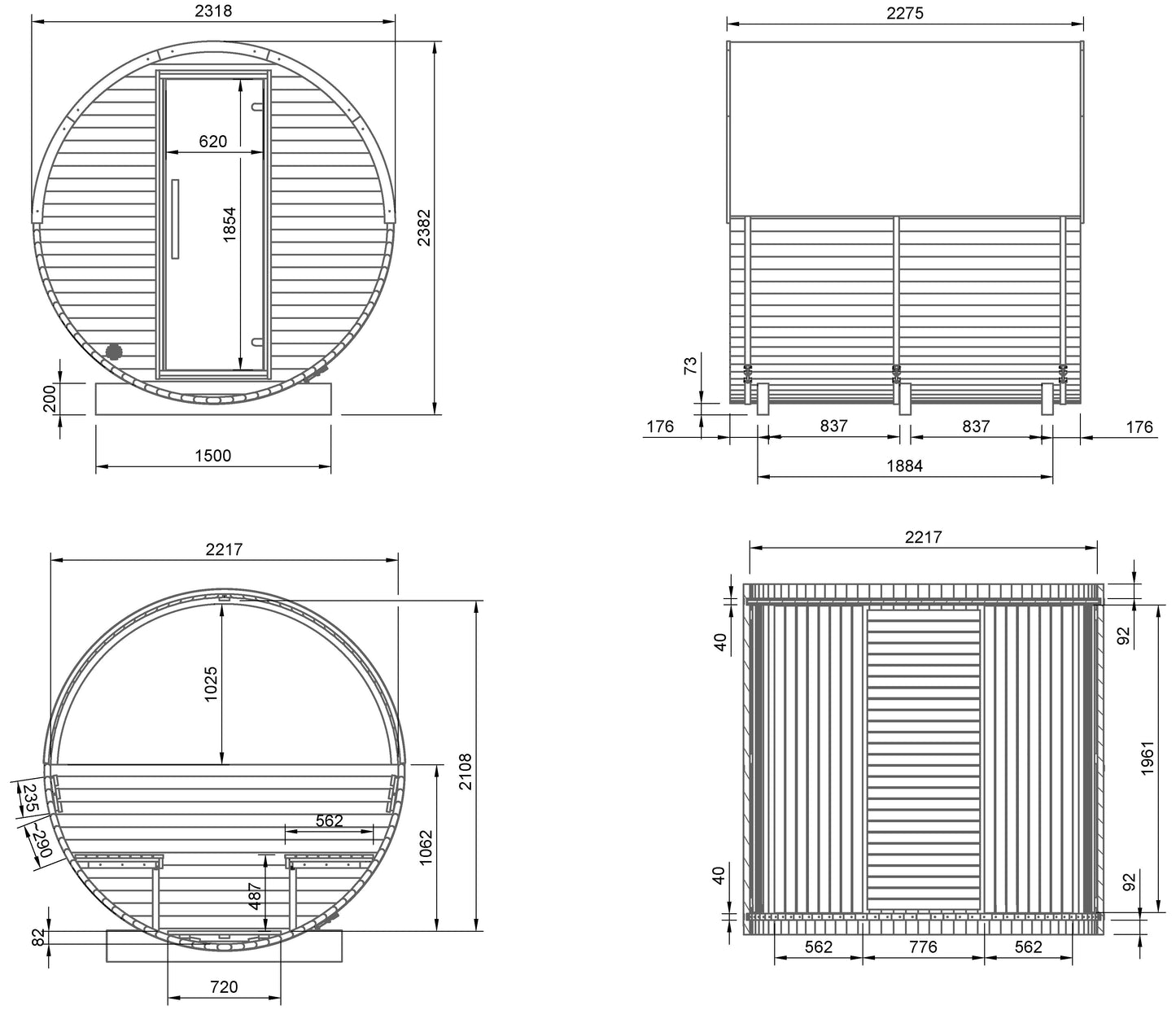 Medium Wood Barrel Sauna (4-6 Person)