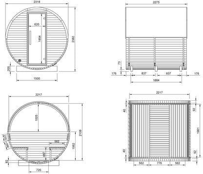 Medium Wood Barrel Sauna (4-6 Person)