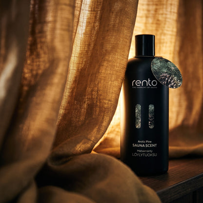 Rento Arctic Pine Sauna Scent 400ml - lifestyle behind linen curtain