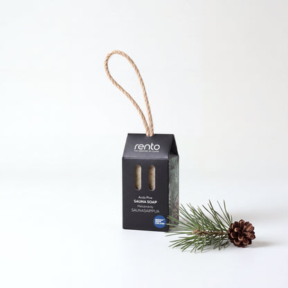 Traditional Finnish Sauna Soap Arctic Pine 150g with pine sprig and cone