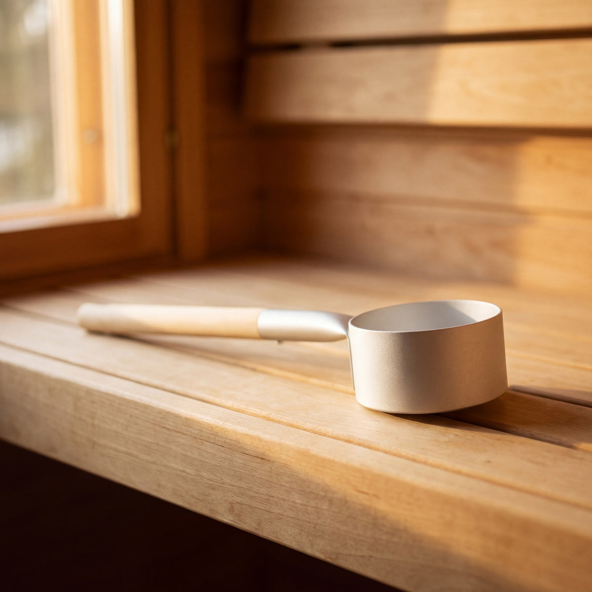 Silver Anodised Aluminium Sauna Ladle (Brilliant Range) by Helo - in the sauna
