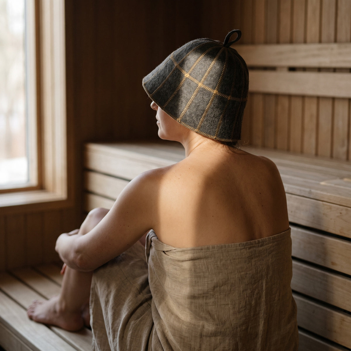 Sauna Hat Grey (Wool Felt) - worn