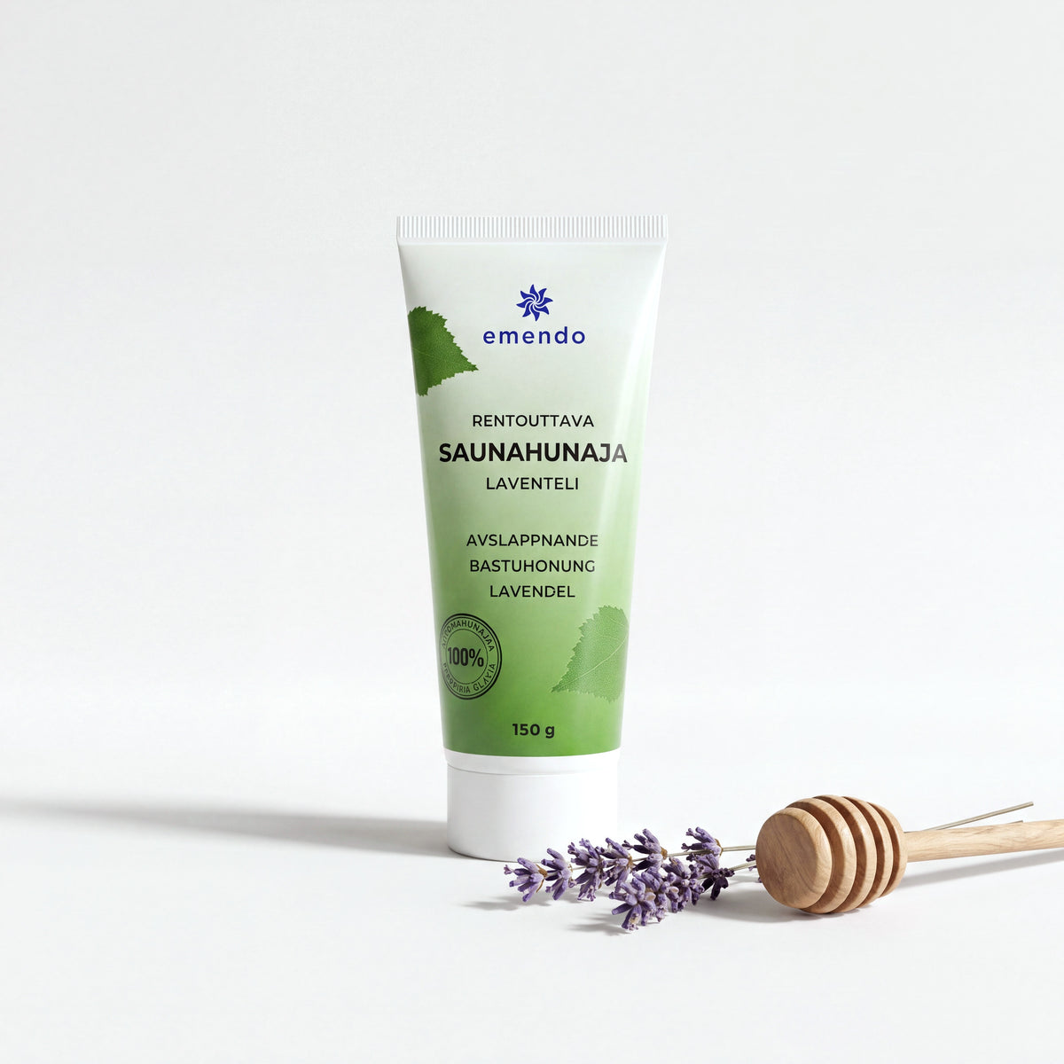 Emendo Relaxing Sauna Honey Lavender (150g) with dried lavender and honey dipper