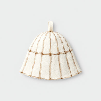 Sauna Hat Brown/White (Wool Felt) - flat lay