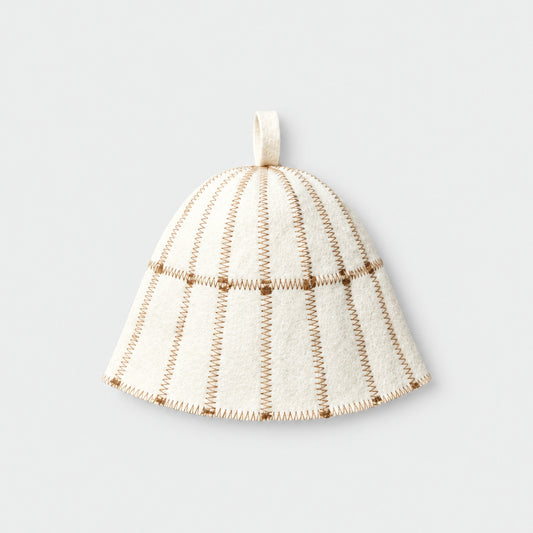 Sauna Hat Brown/White (Wool Felt) - flat lay